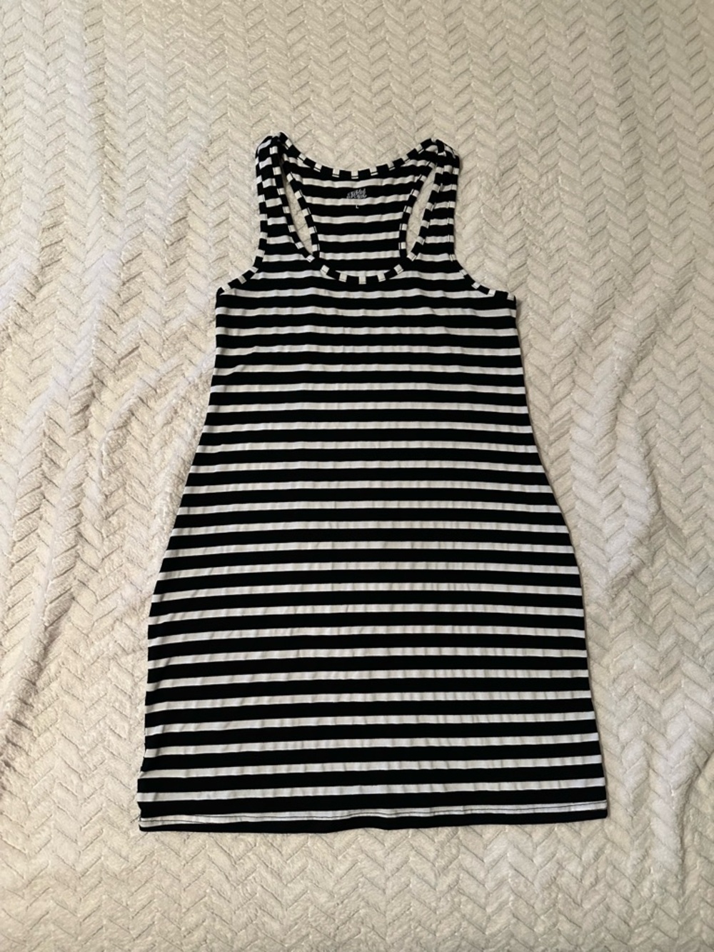 Tickled Teal Black and White Striped Racerback Tank Dress Size Large